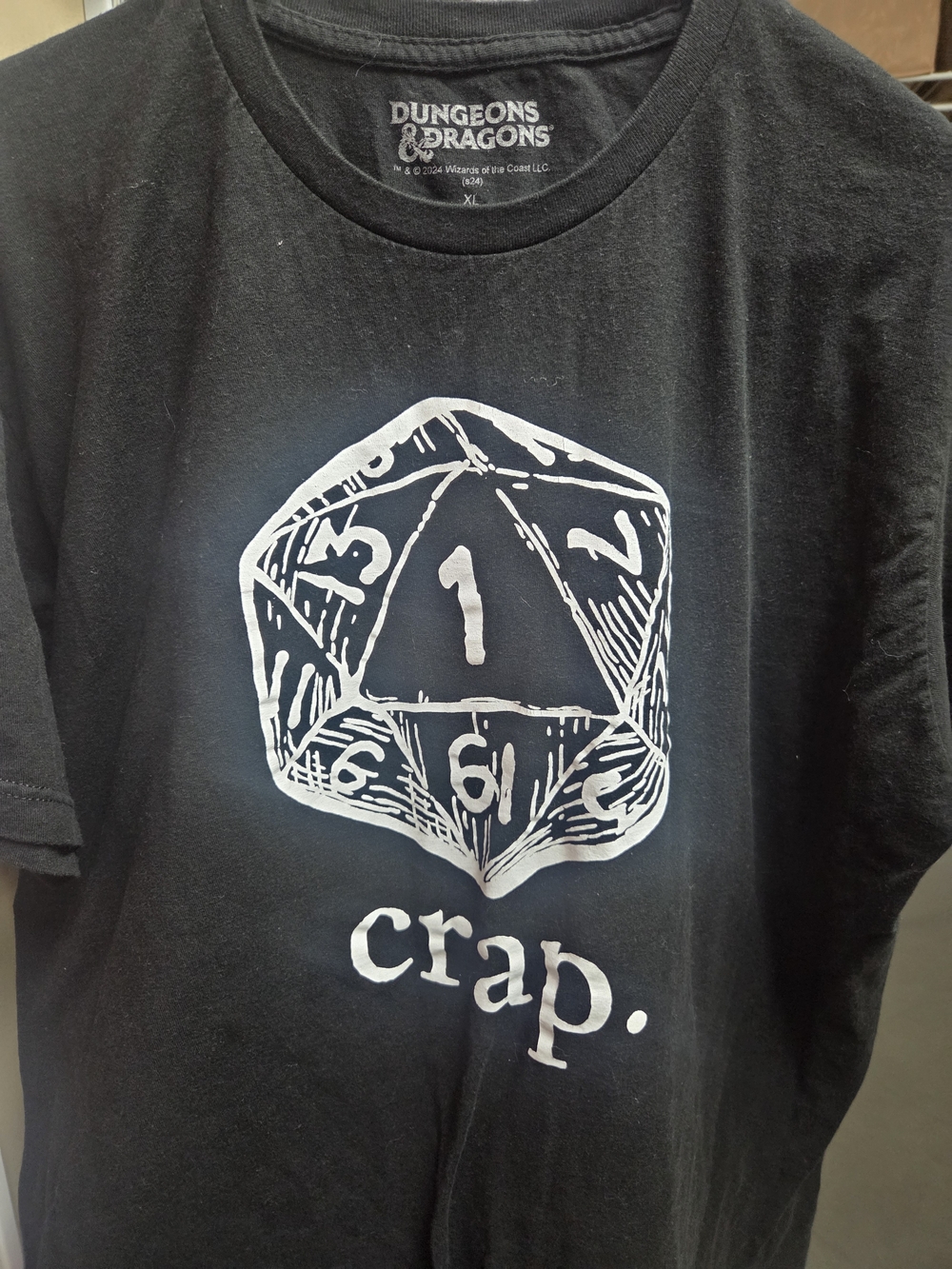 Dungeons & Dragons D & D Black Graphic Tee - White D20 'crap.' Design XL
